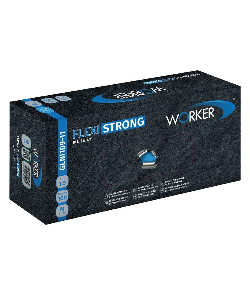 10 pezzi box da 100 guanti monouso FLEXI STRONG, senza polvere- spessore dito 0,11 mm - in nitirile