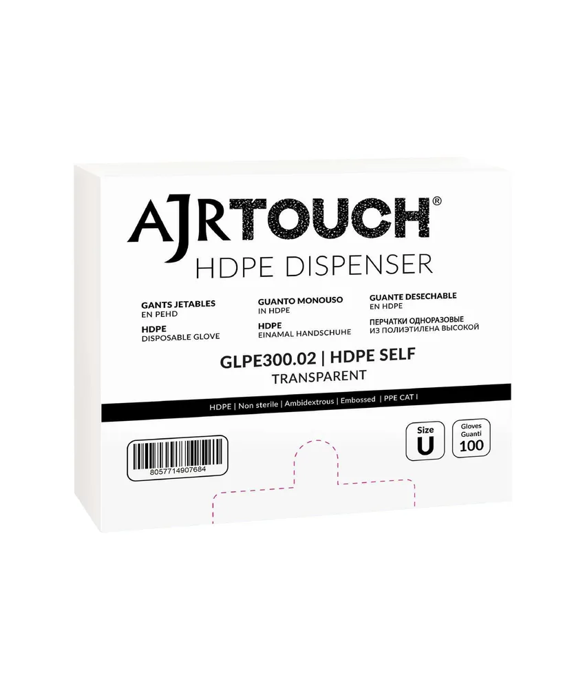 100 pezzi box da 100 guanti monouso in polietilene Hdpe dispenser, 100 box da 100 pz - ambidestri - non sterili - senza polvere