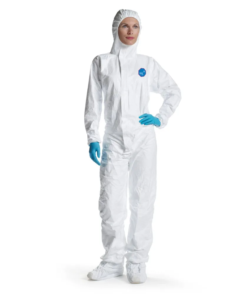 25 pezzi tute con cappuccio e copriscarpe Tyvek 500 Labor, protezione chimica - polsi caviglie e viso elasticizzati