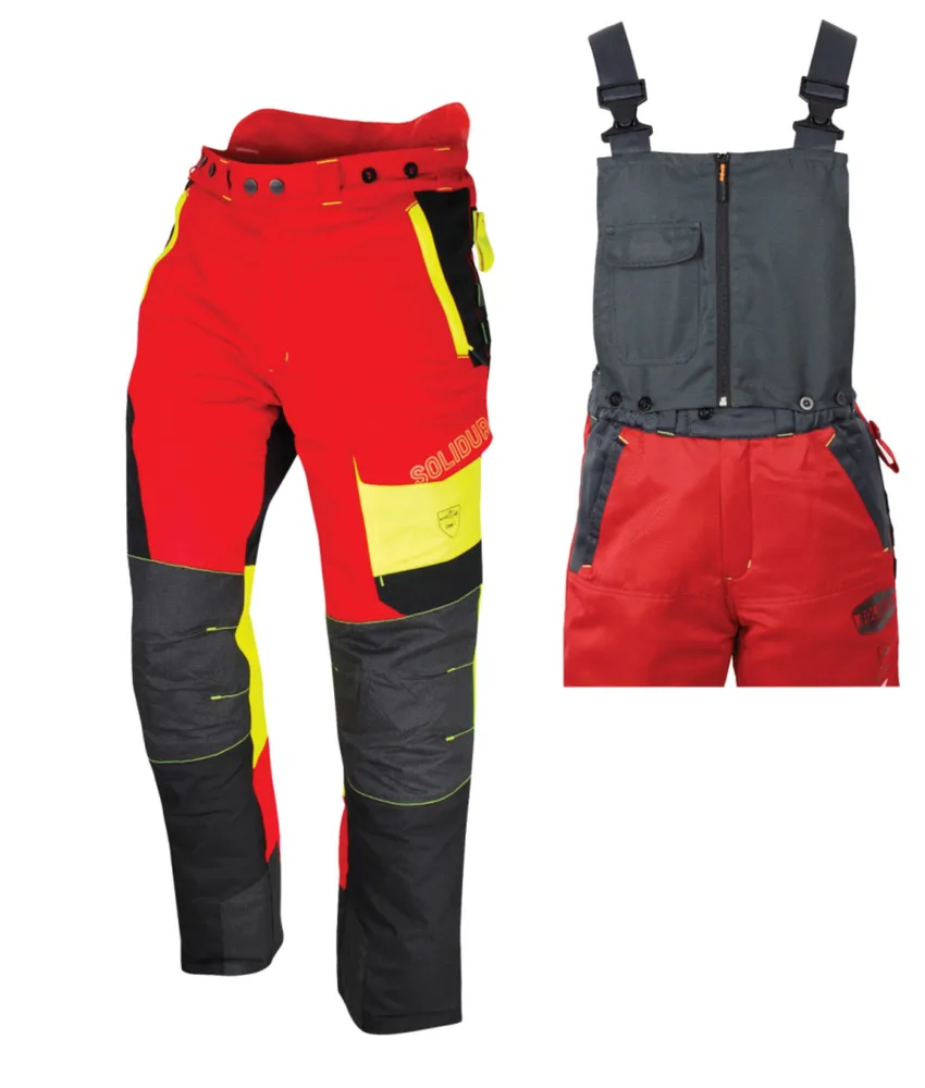 Pantaloni motosega con bretelle Solidur Comfy, multitasche - bretelle in tessuto - antitaglio