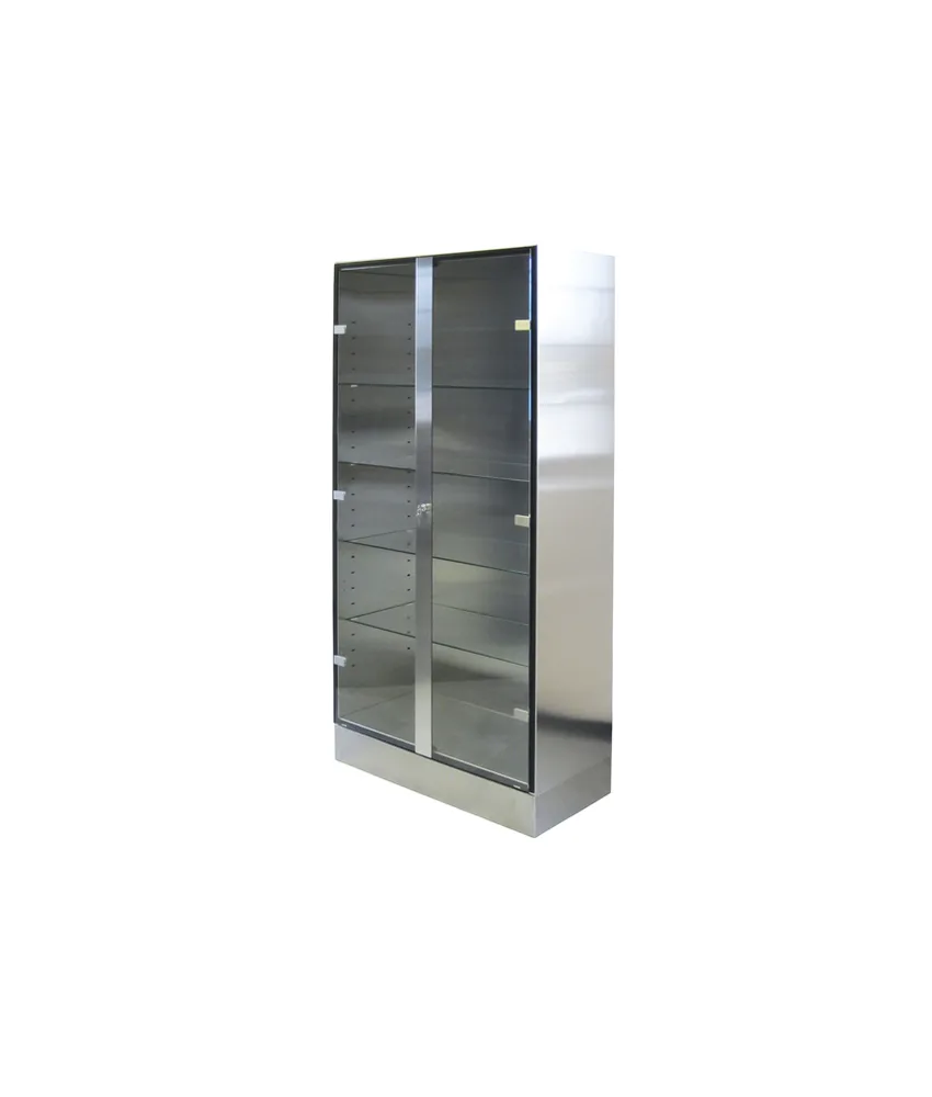 Armadio in inox e vetro, 4 ripiani in vetro temperato - 100x48xh 190 cm.