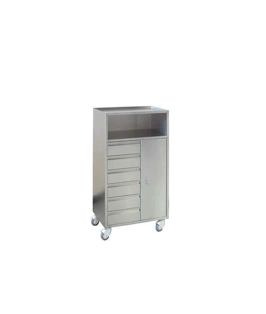 Carrello anestesia inox, 60x40xh 110 cm - 4 rotelle snodate con Ø 80 mm