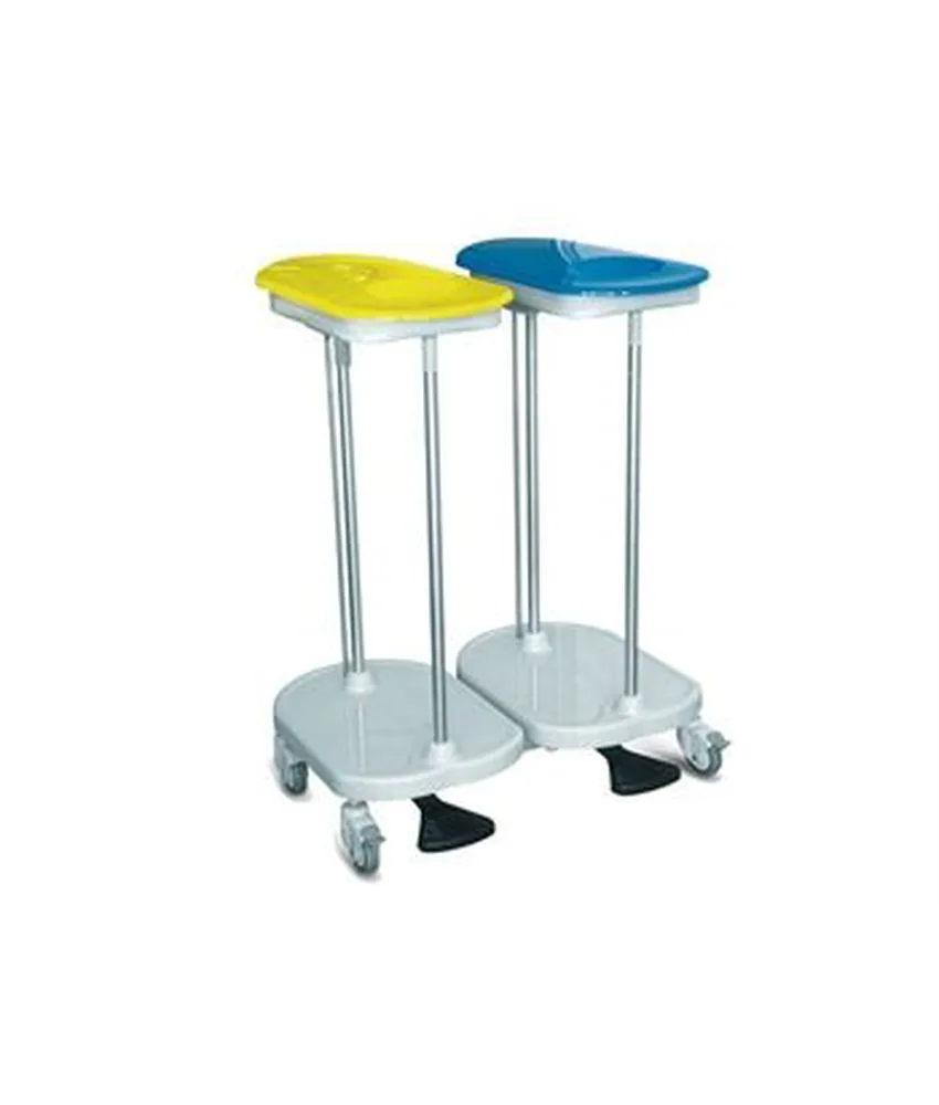 Carrello biancheria, 2 tubi verticali in acciaio inossidabile - ruote pivottanti antitraccia in gomma grigia Ø 80 mm