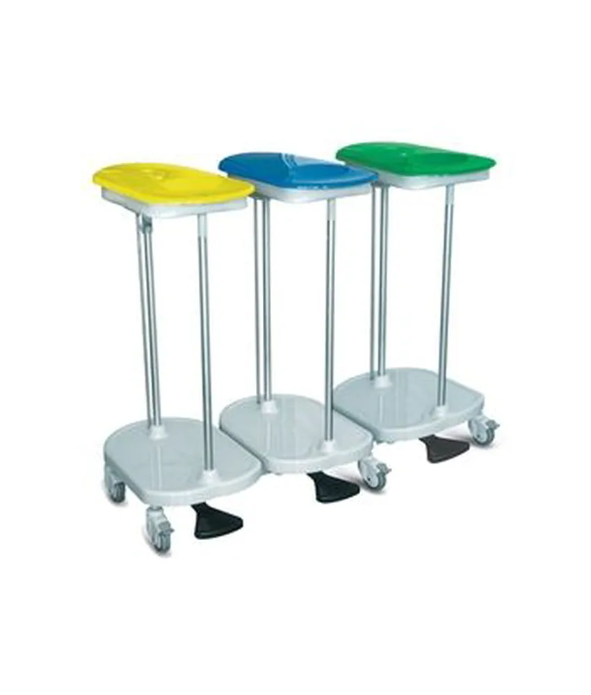 Carrello biancheria, 2 tubi verticali in acciaio inossidabile - ruote pivottanti antitraccia in gomma grigia Ø 80 mm