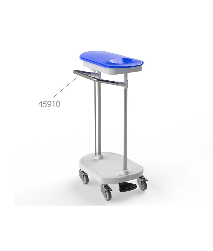 Carrello biancheria, 2 tubi verticali in acciaio inossidabile - ruote pivottanti antitraccia in gomma grigia Ø 80 mm