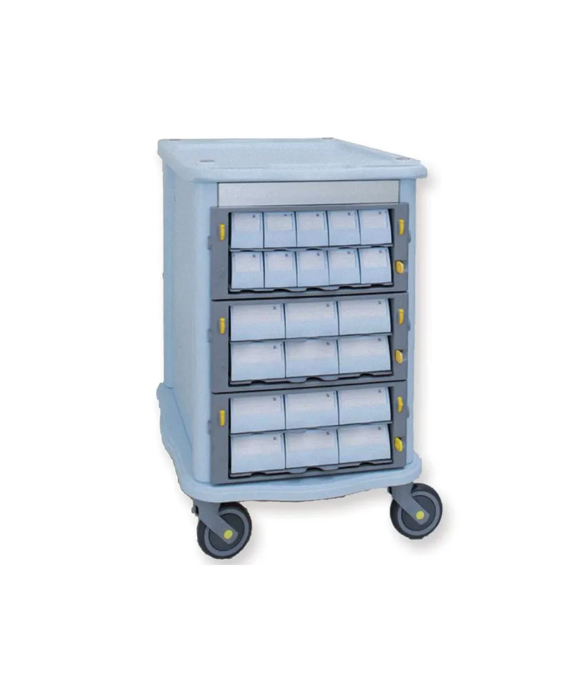 Carrello da farmacia Double Face, 3 cassetti grandi e 22 piccoli