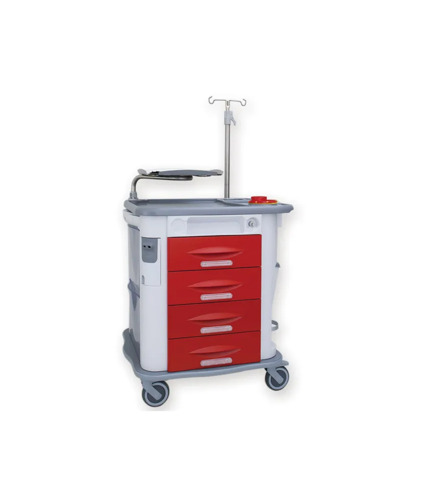 Carrello di emergenza Aurion, rosso - 4 cassetti