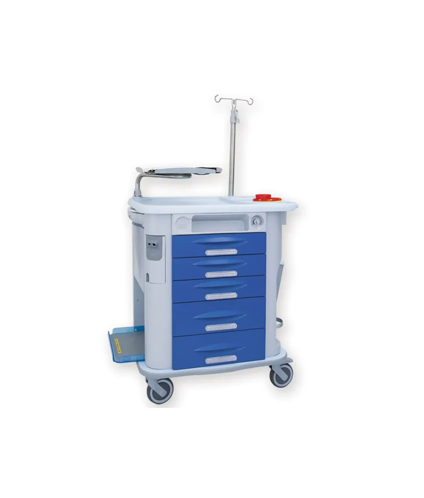 Carrello di emergenza Aurion, blu scuro - 5 cassetti