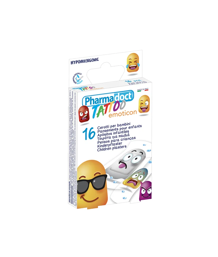 12 confezioni di cerotti per bambini 'tattoo' PHARMADOCT, 16 pezzi in ogni confezione - 2 dimensioni assortite