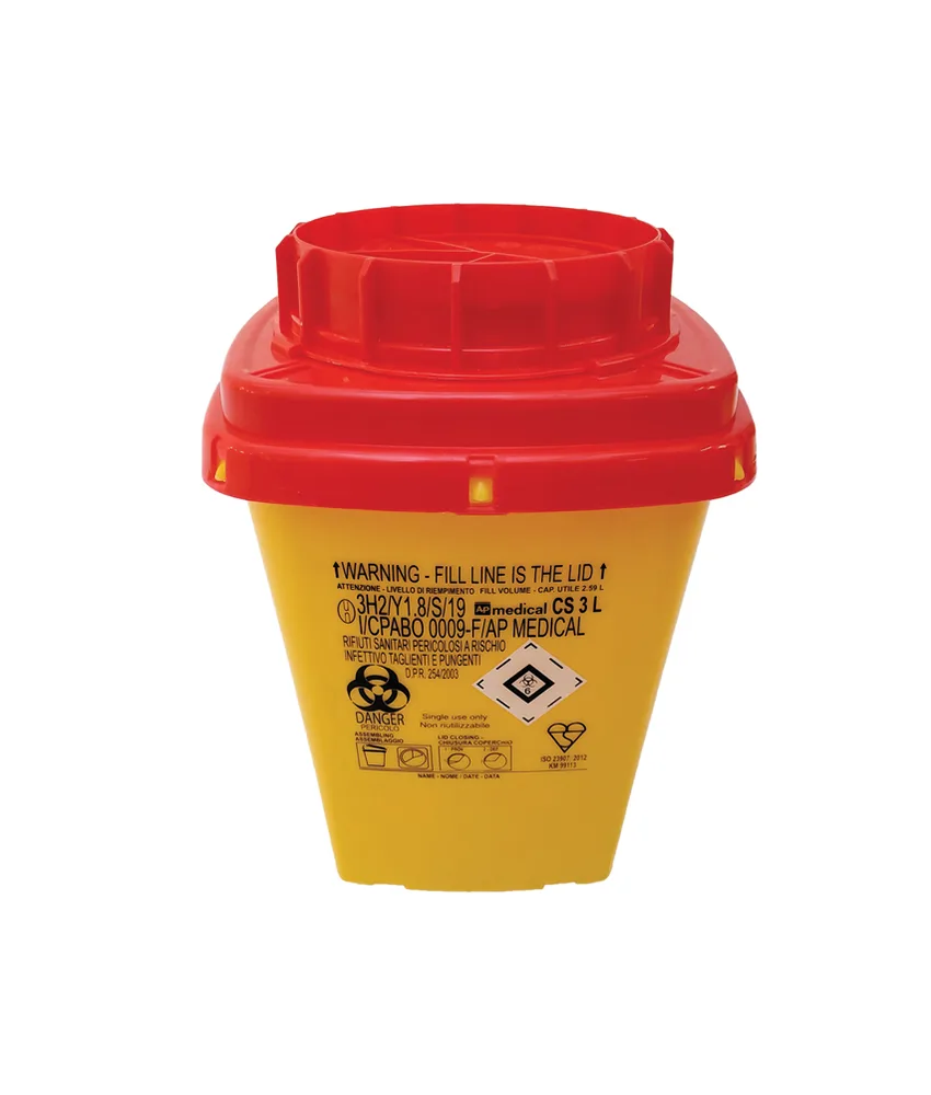 50 pezzi Contenitori rifiuti taglienti 3l Linea CS, 16,7x16,7xh 23,2 cm - confezione da 50