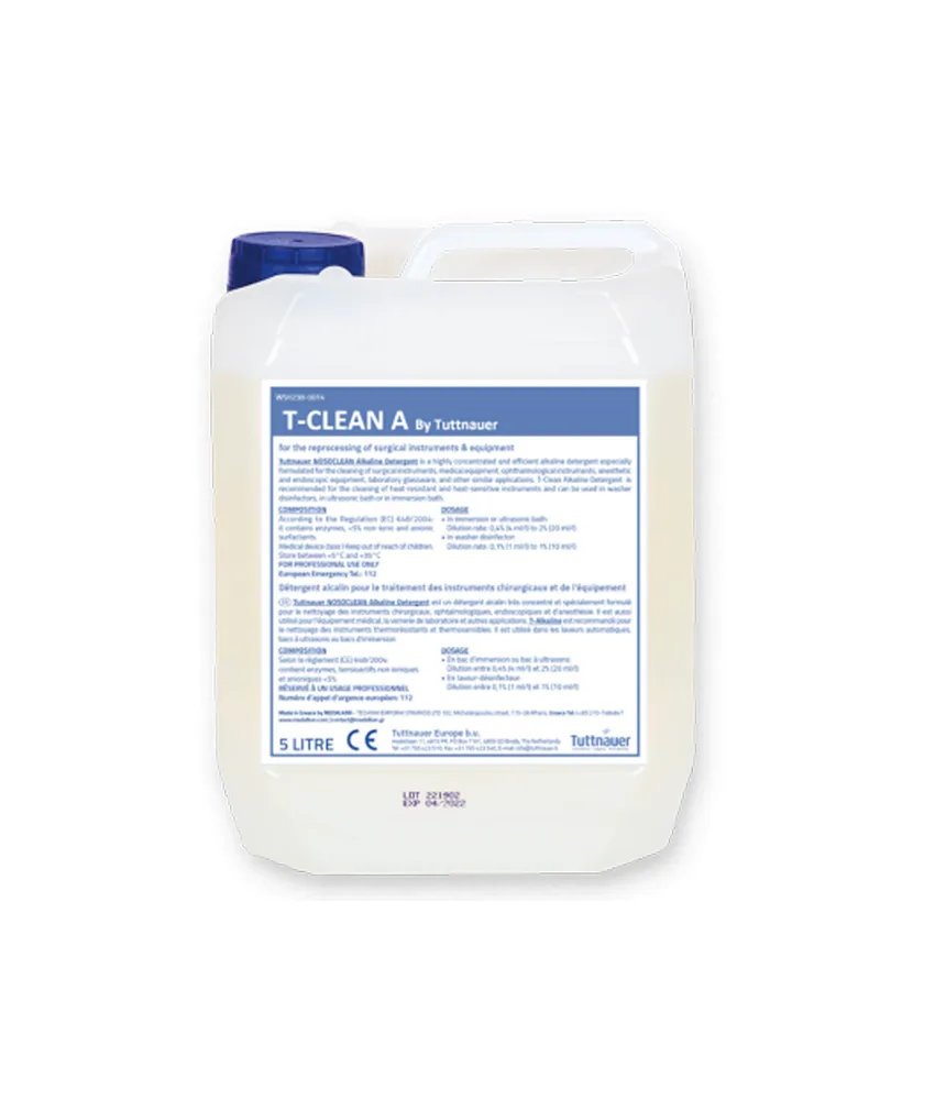 Detergente alcalino universale T-clean, da 5 lt - sia per strumenti resistenti al calore, sia per strumenti termosensibili