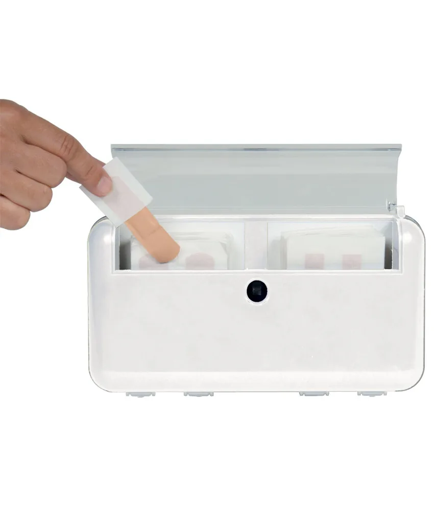 Dispenser per cerotti, fornito con due ricariche (una per tipo)