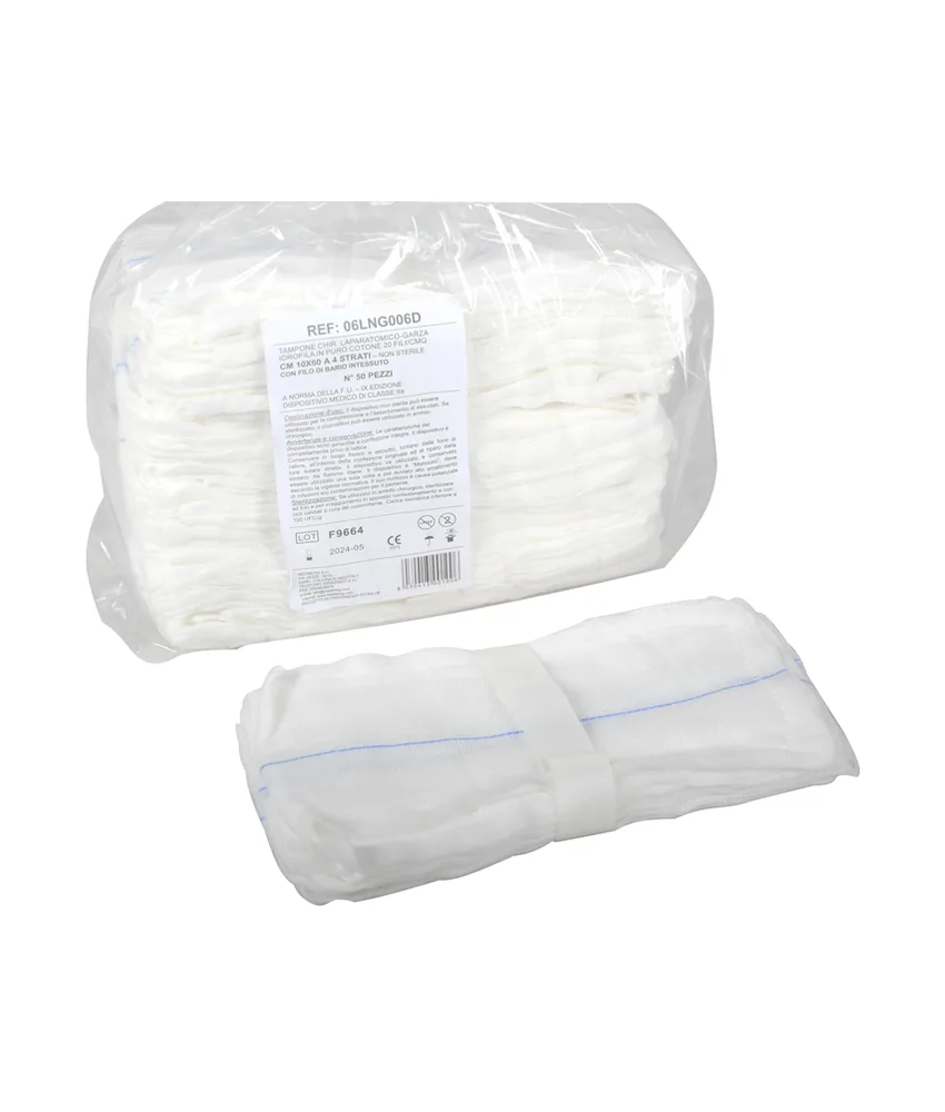 600 pezzi garze laparotomiche, 100% in cotone