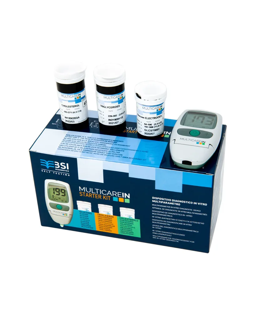 Kit dispositivo multiparametrico Multicarein Starter, per l'autocontrollo periodico dei fattori di rischio - 2 batterie litio Cr 2032 3 V