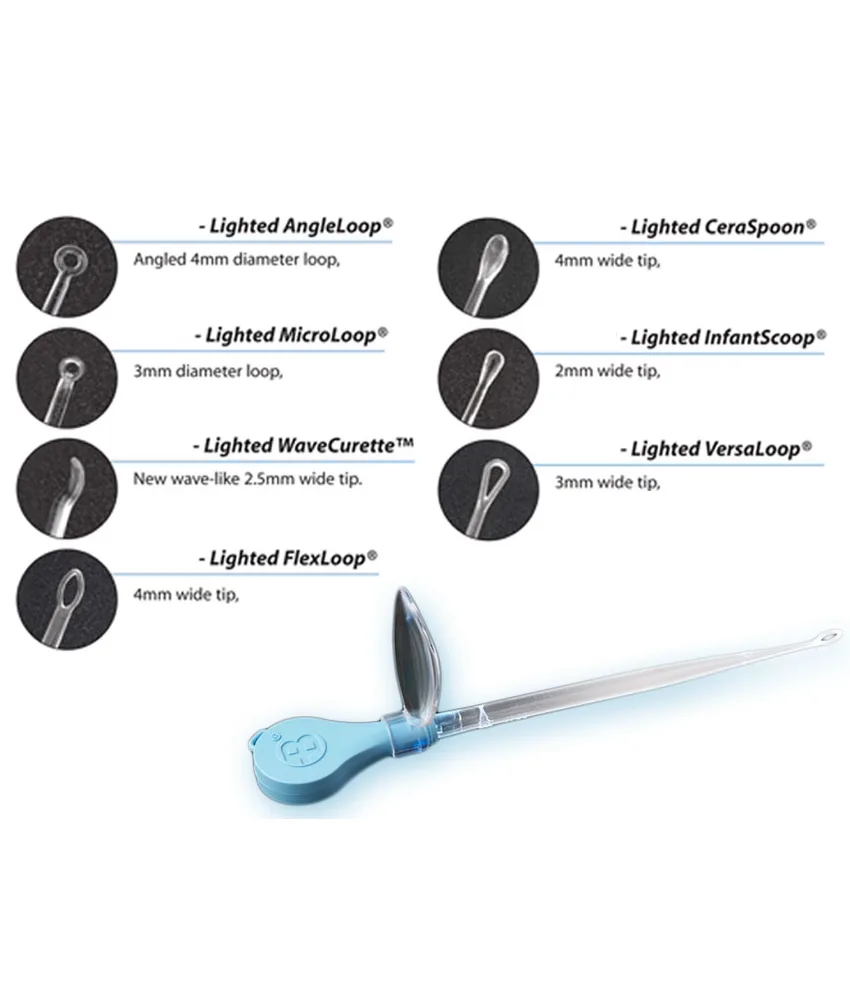 50 pezzi Kit misto curette illuminate, a LED + lente