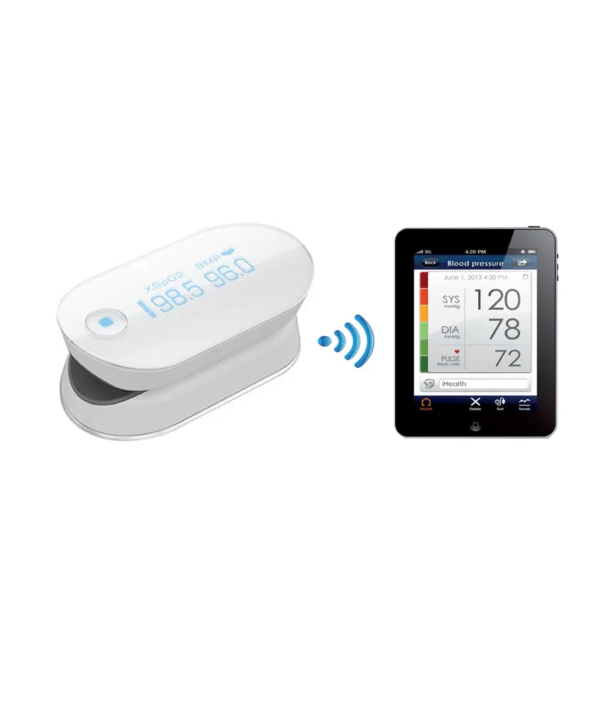 Pulsossimetro iHEALTH AIR, display LED facile da leggere, indica la SpO2, la frequenza cardiaca e l'indice di perfusione