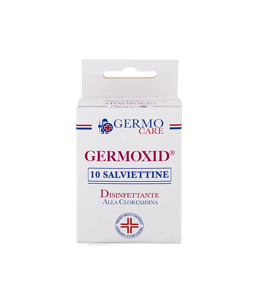 120 pezzi Salviette Germoxid, struttura molecolare della Clorexidina presenta una elevata affinità con le proteine dell'epidermide