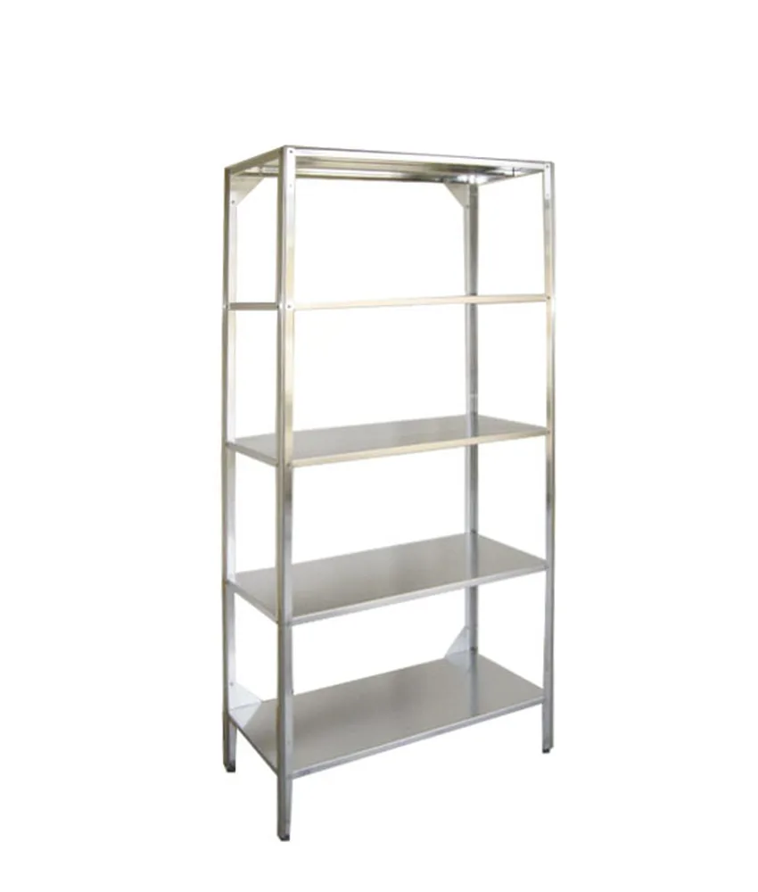 Scaffalatura inox, 5 ripiani in lamiera inox - 100x50xh 200 cm