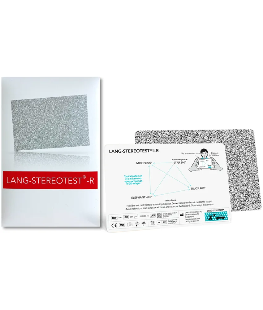 Stereotest II-R di Lang, quattro stereogrammi con disparità di 600, 400, 200 e 200 arcsec