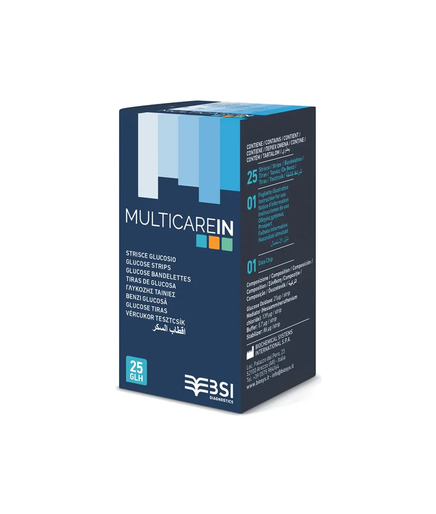 25 pezzi Strisce glucosio biosensore Multicarein, biosensore + 1 chip - per dispositivi con codice GIM 24147 e GIM 24149