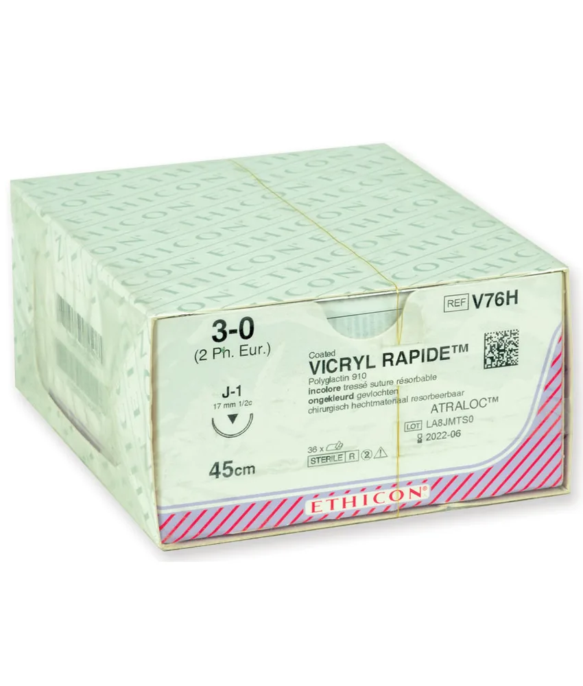 36 pezzi Sutura assorbibile calibro 3/0 Vicryl Rapid, confezione da 36 pezzi - forma 3/8