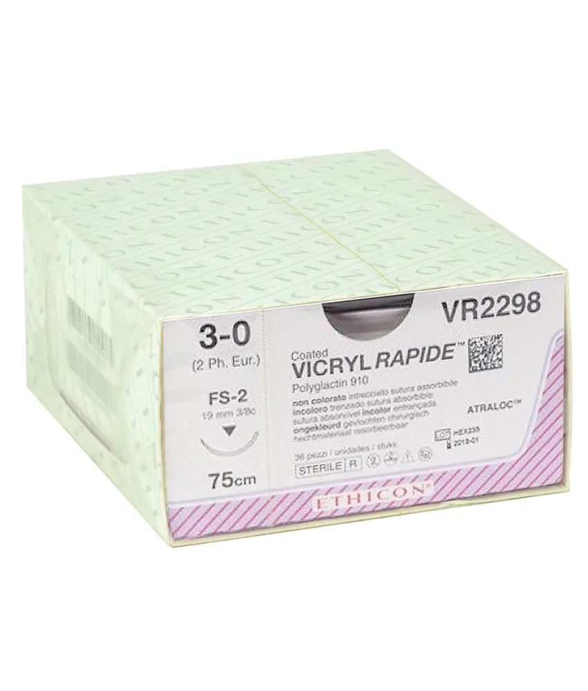 36 pezzi Sutura assorbibile lunga 75 cm Vicryl Rapid, confezione da 36 pezzi - ago: 19 mm