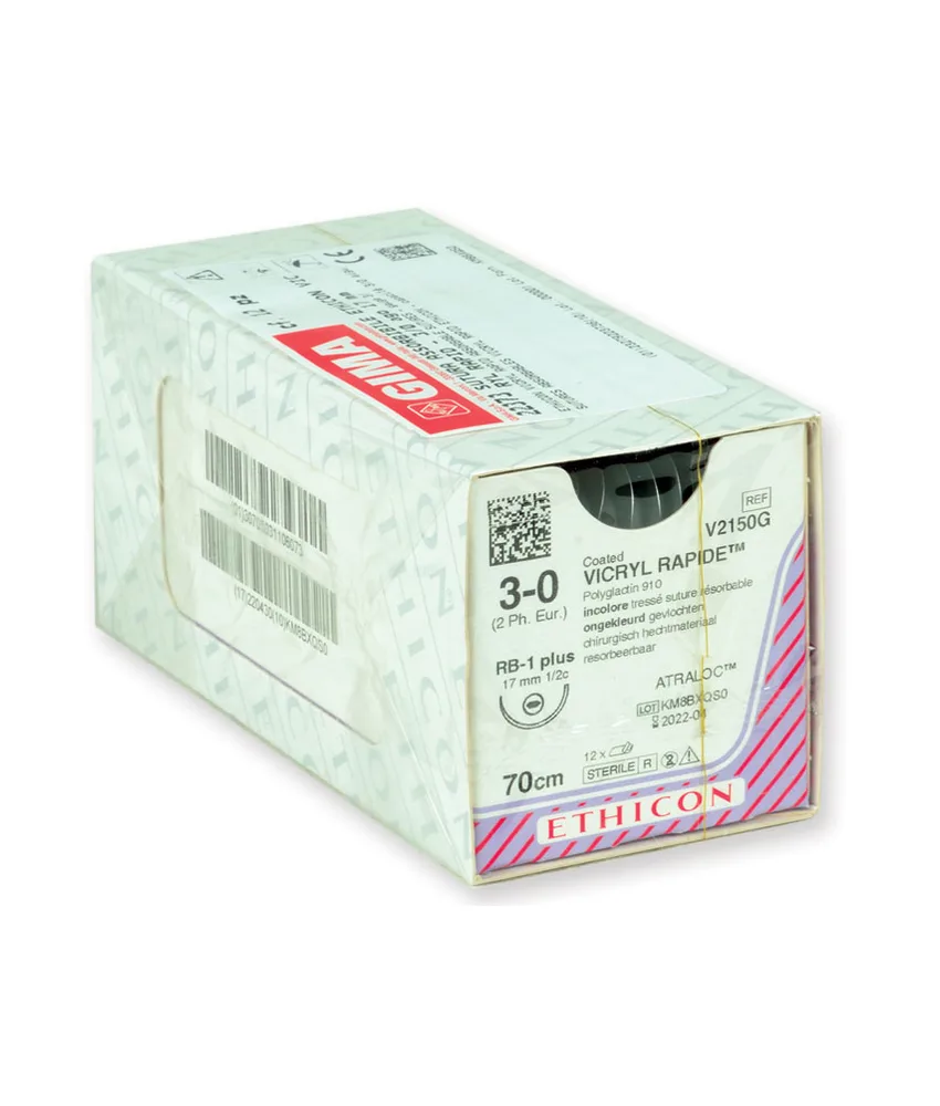 12 pezzi Sutura assorbibile metrico 2,0 Vicryl Rapid, confezione da 12 pezzi - incolore