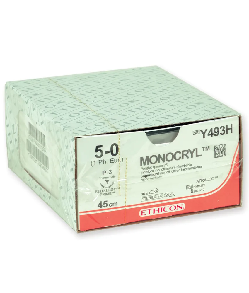 36 pezzi Sutura chirurgica assorbibile ago 13 mm Monocryl, confezione da 36 pezzi - incolore