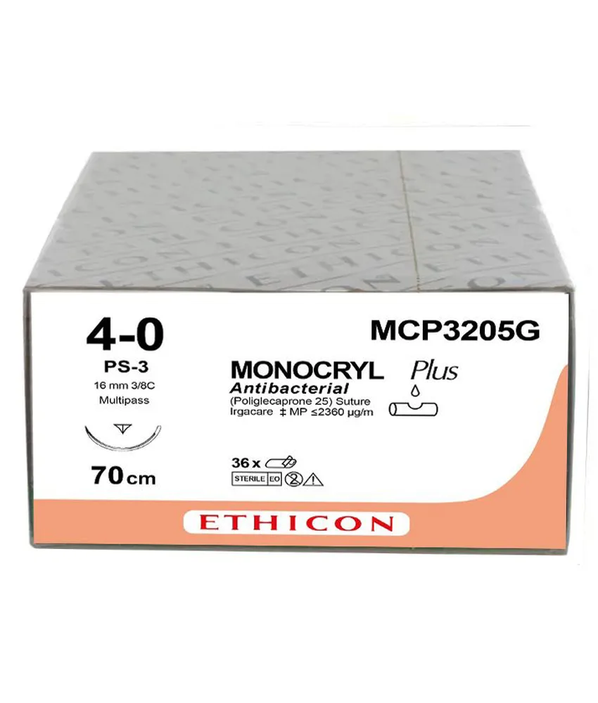 12 pezzi Sutura chirurgica assorbibile ago 16 mm Monocryl, confezione da 12 pezzi - incolore