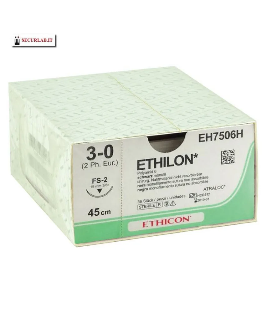 36 pezzi Sutura monofilamento 3/8 Ethilon, confezione da 36 pezzi - sterili
