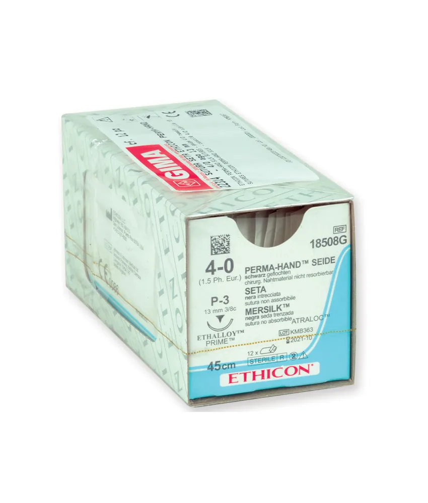 12 pezzi Sutura non assorbibile in seta ago 13 mm Perma-Hand, confezione da 12 pezzi - lunghezza sutura: 45 cm
