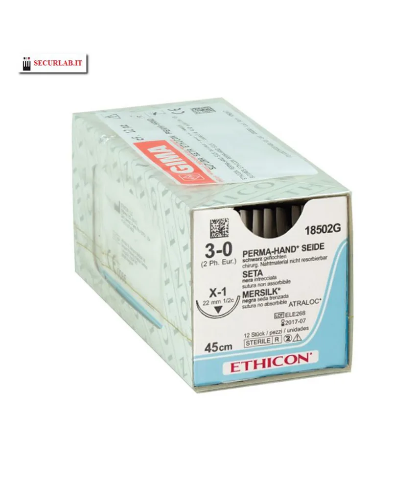 36 pezzi Sutura non assorbibile in seta Perma-Hand, ago: 24 mm - confezione da 36 pezzi
