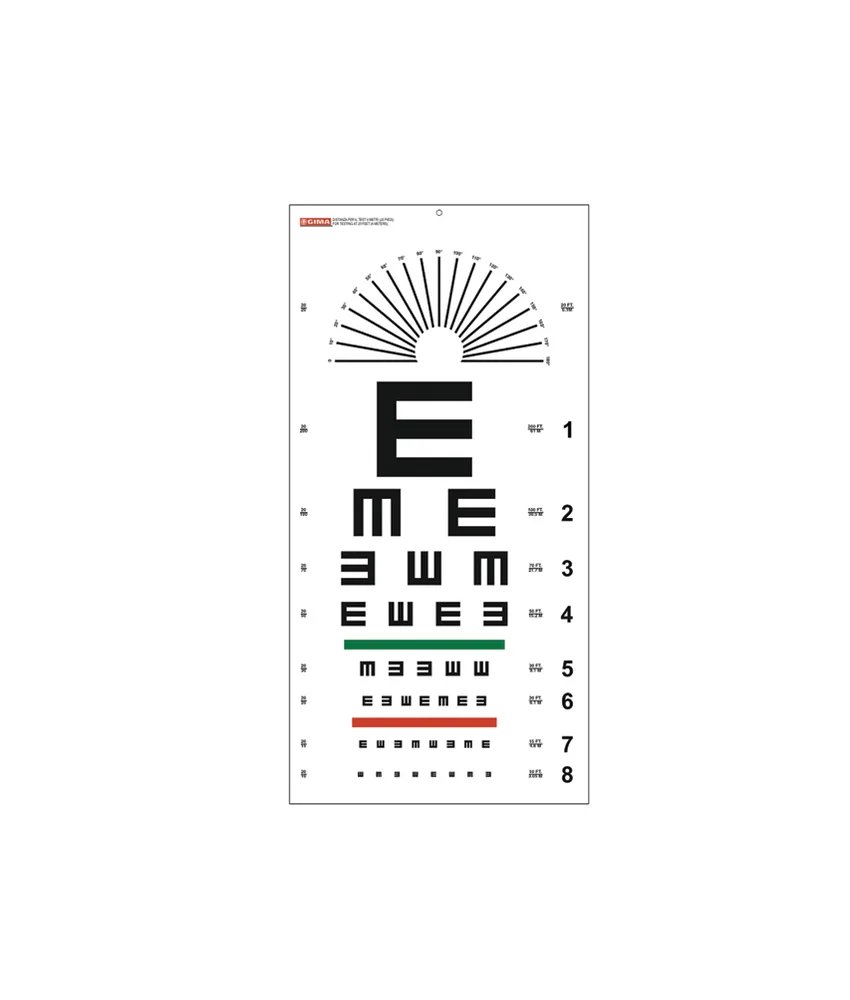 Tavola optometrica Tumbling 'E', per acuità visiva a "E" rovesciate - 28 x 56 cm
