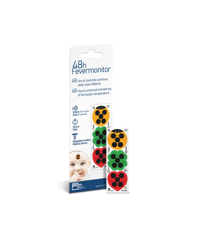 10 pezzi Termometro per bambini, dispenser da 10 blister da 3 pz - temperatura corporea per 48h in continuo nei bambini