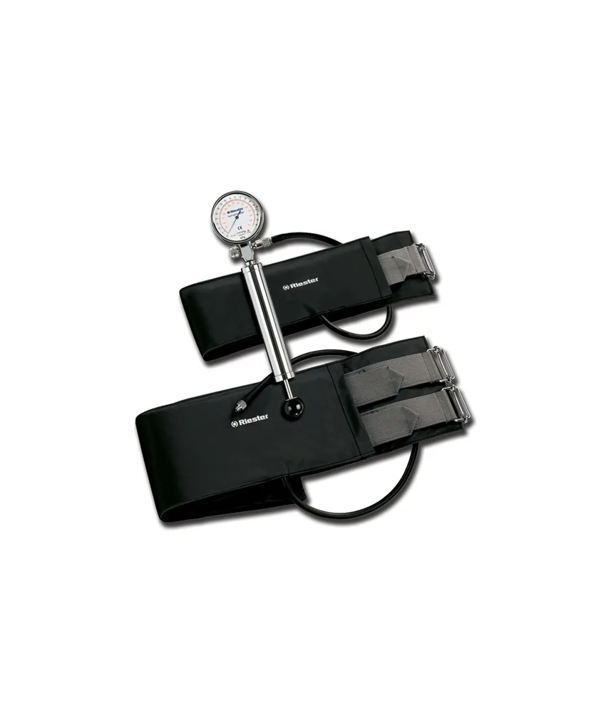 Tourniquet pneumatico Riester, include 2 bracciali (bracciale superiore 57 x 9 cm e cosciale 96 x 13 cm) con pomoni latex free