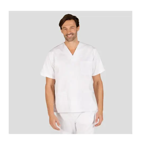 Blusa sanitario unisex scollo a v twill bianca Garys