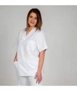 Camicetta sanitaria unisex in twill bianco con scollo a v Garys Redline