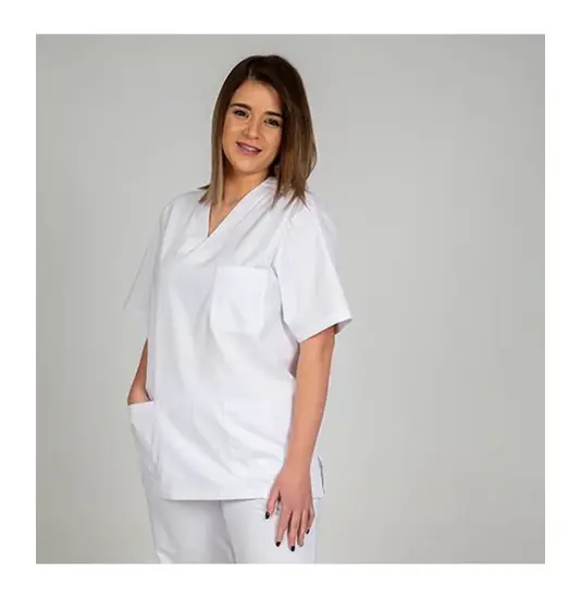 Camicetta sanitaria unisex in twill bianco con scollo a v Garys Redline