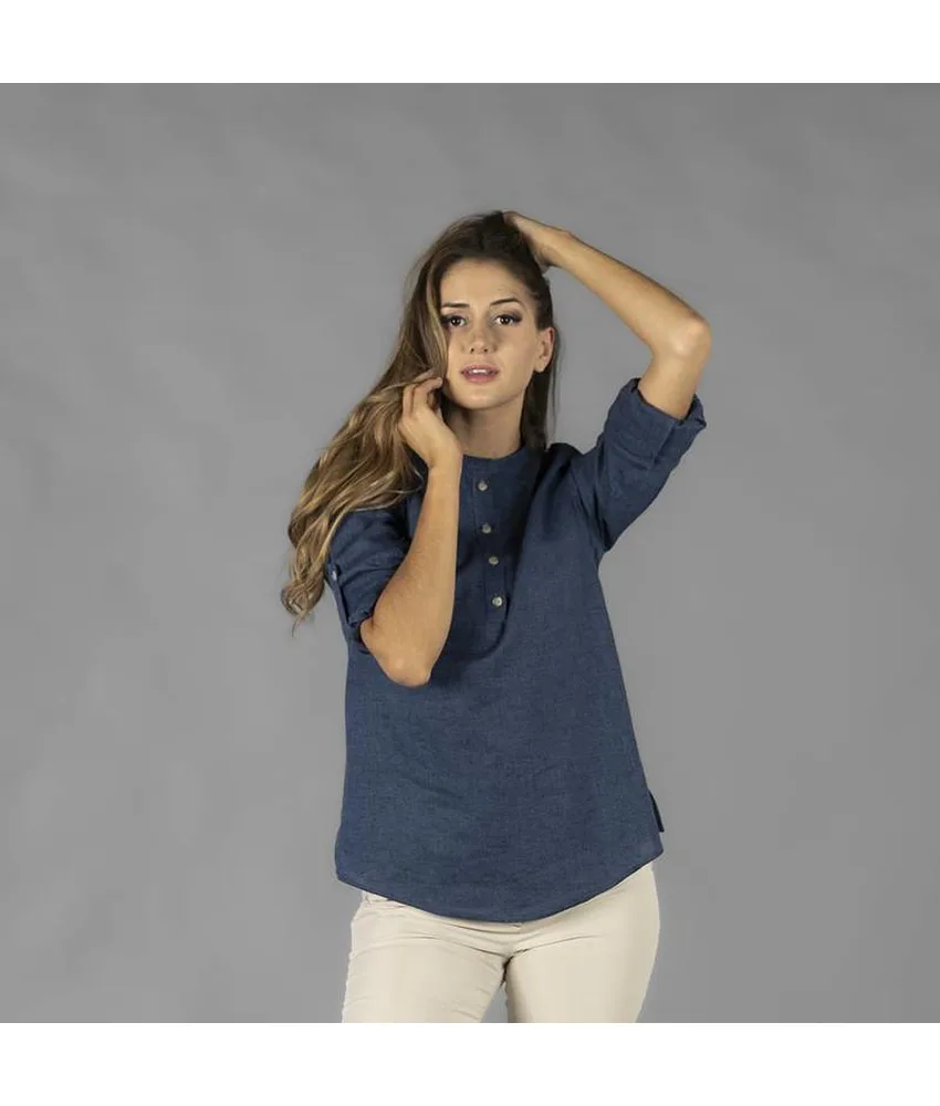 Camicia donna lino/cotone collo coreana kaula Garys