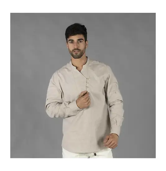 Camicia uomo chambray collo alla coreana nias Garys