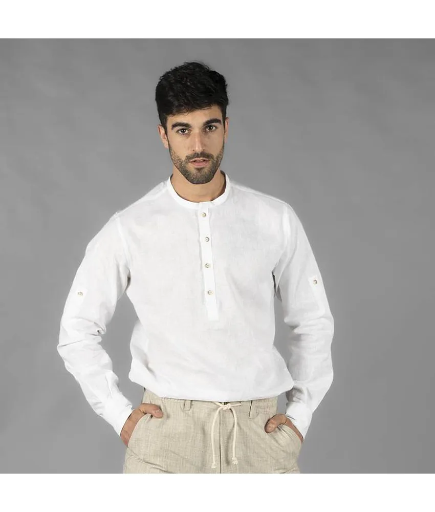 Camicia uomo lino/cotone collo coreana tiwi Garys