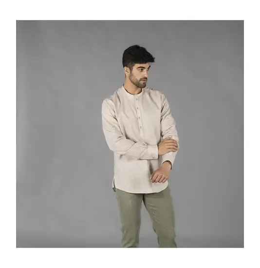 Camicia uomo lino/cotone collo coreana tiwi Garys