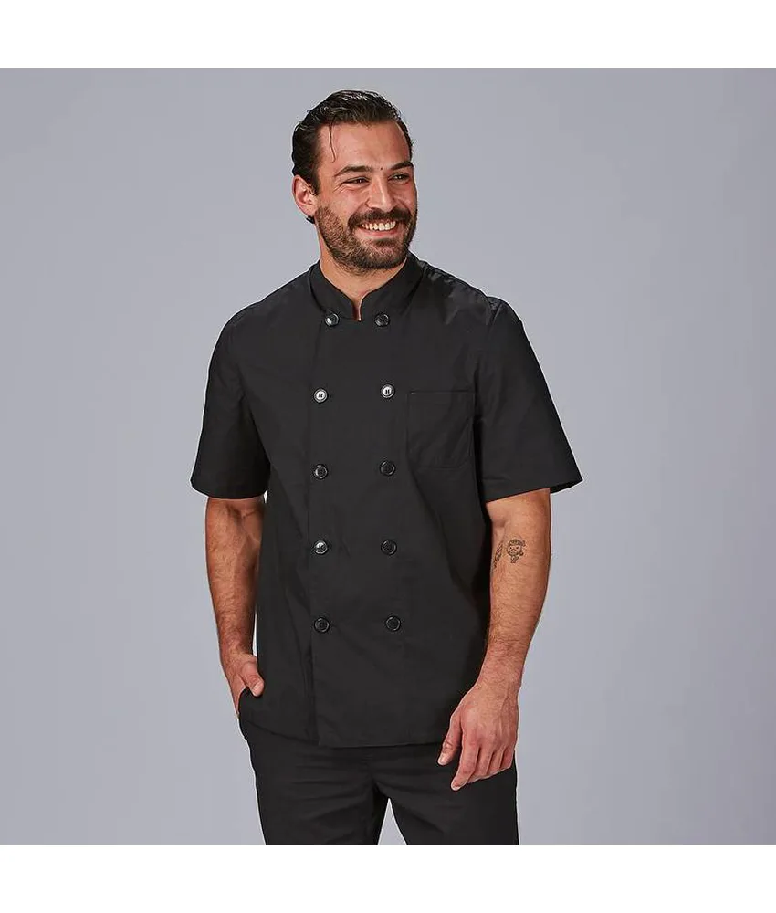 Chaqueta cocina unisex popelin fino negro m/c "red line" Garys