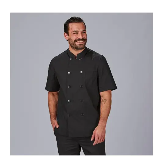 Chaqueta cocina unisex popelin fino negro m/c "red line" Garys