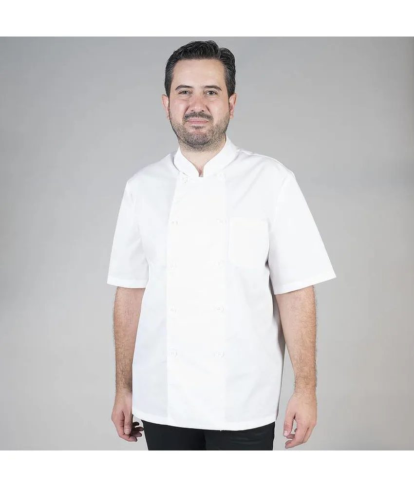 Giacca cucina unisex bianca m/c Garys, pulsanti di ripresa - tasca sul petto a sinistra