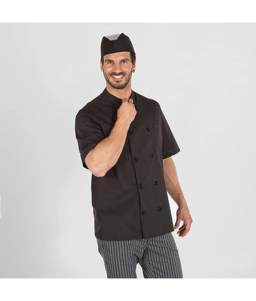 Giacca cucina unisex popeline fino nero m/c Garys, tasca sul petto a sinistra