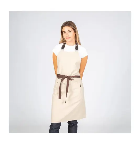 Grembiule con pettorina in beige con cinturino in pelle Garys