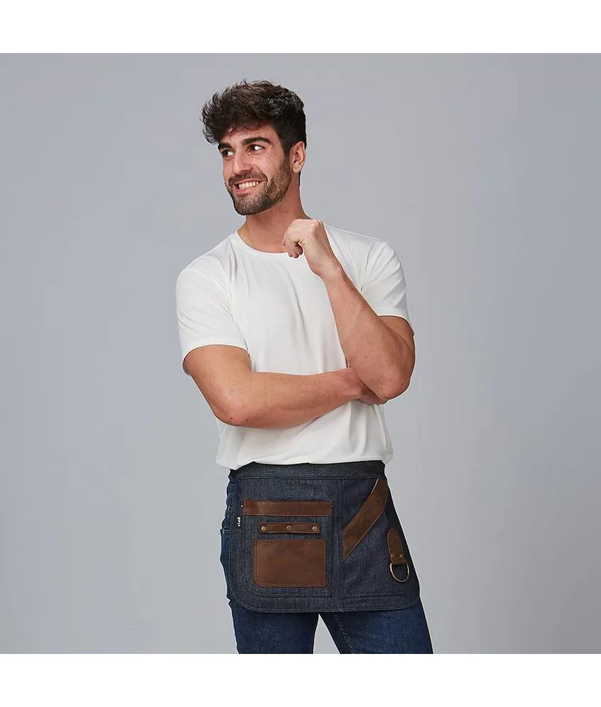 Grembiule corto denim e pelle Garys