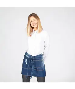 Grembiule corto in denim lavato indaco con tasca sfrangiata Garys Redline