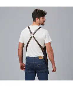 Grembiule pettorina denim e pelle Garys
